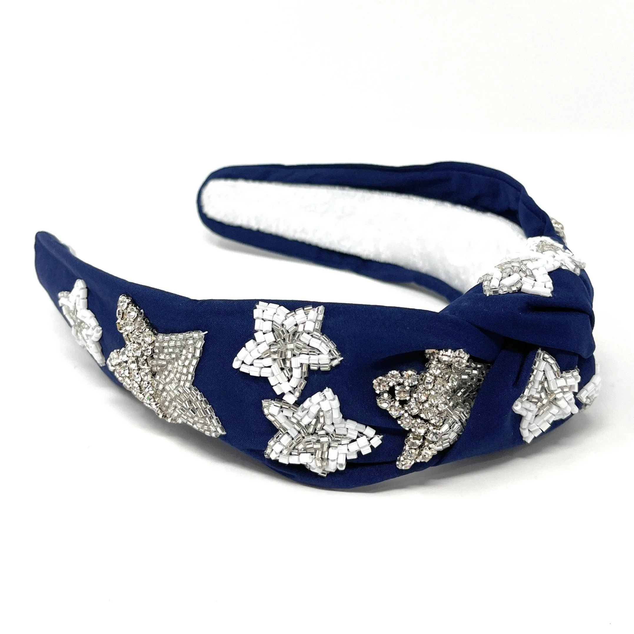 Hand Beaded Stars Blue Knot Headband