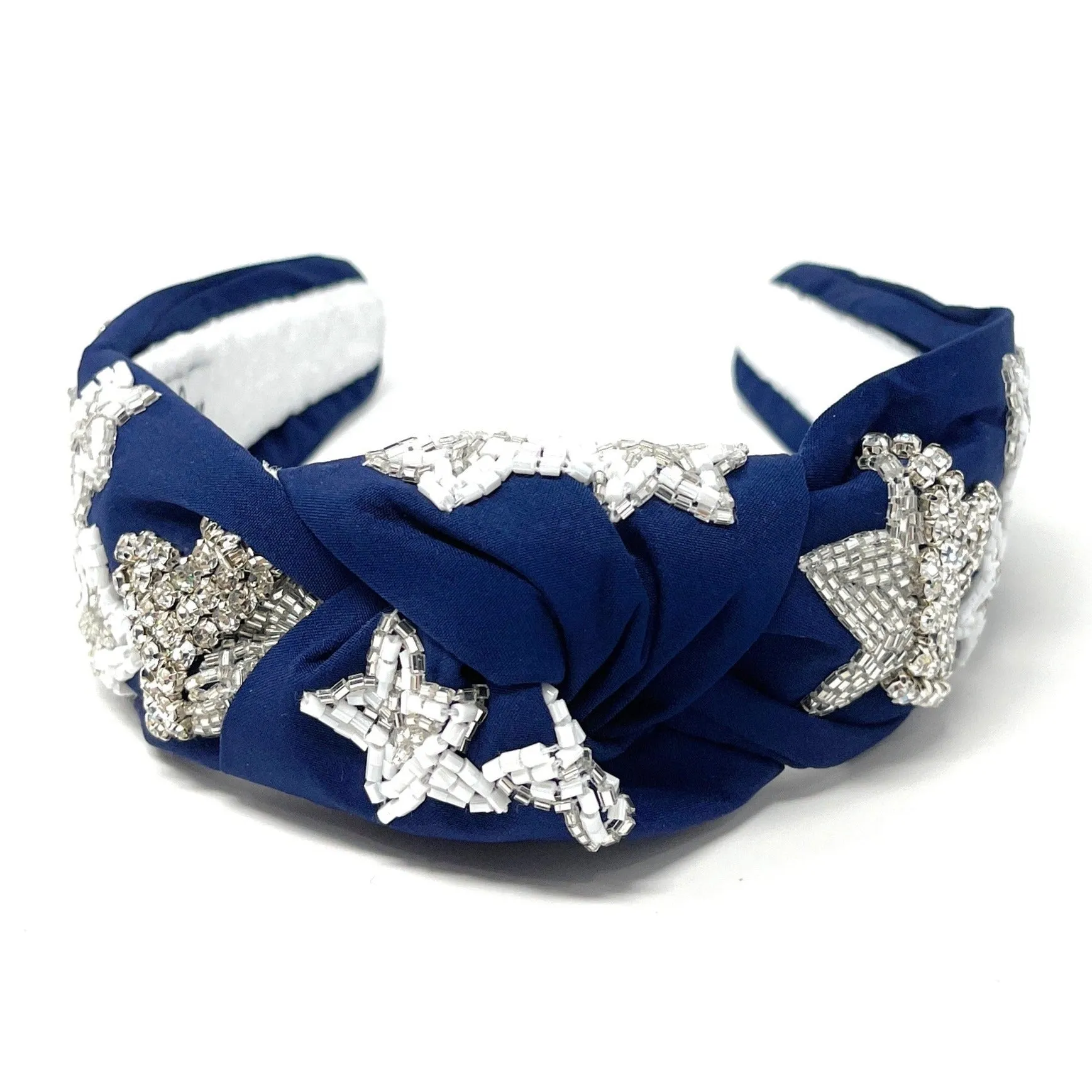 Hand Beaded Stars Blue Knot Headband