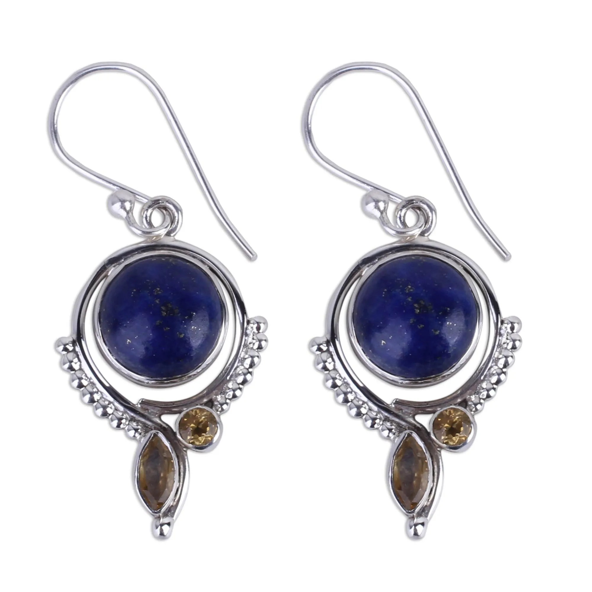 Handmade Lapis Lazuli and Citrine Dangle Earrings from India - Glory in Blue | NOVICA