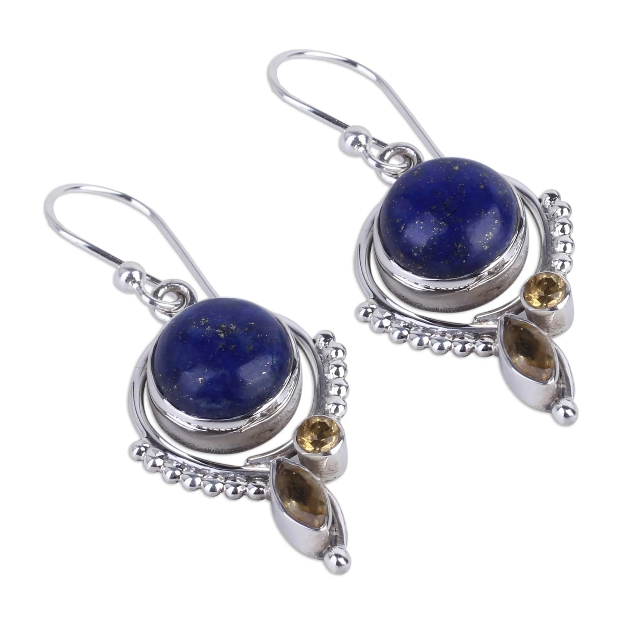 Handmade Lapis Lazuli and Citrine Dangle Earrings from India - Glory in Blue | NOVICA