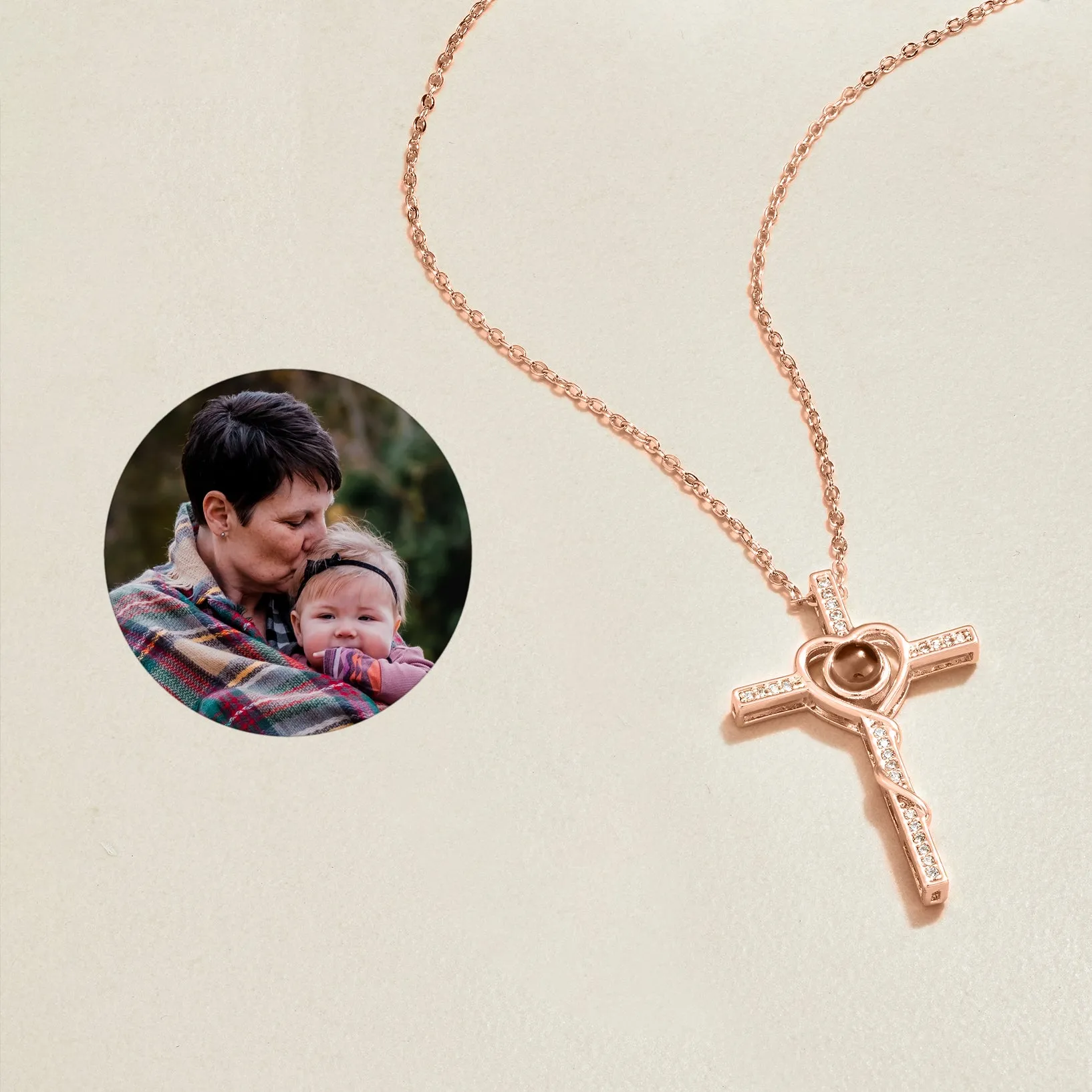 Heart and Cross Photo Necklace