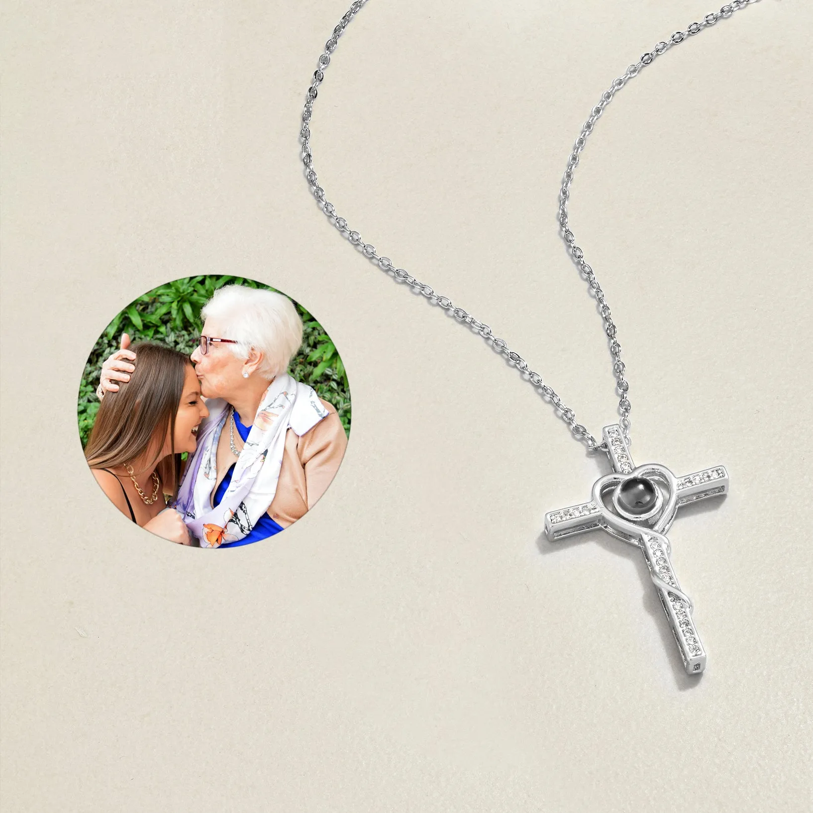 Heart and Cross Photo Necklace