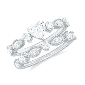 Heart and Round Shape Moissanite Wedding Ring Set