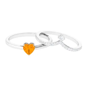 Heart Fire Opal and Diamond Ring Set