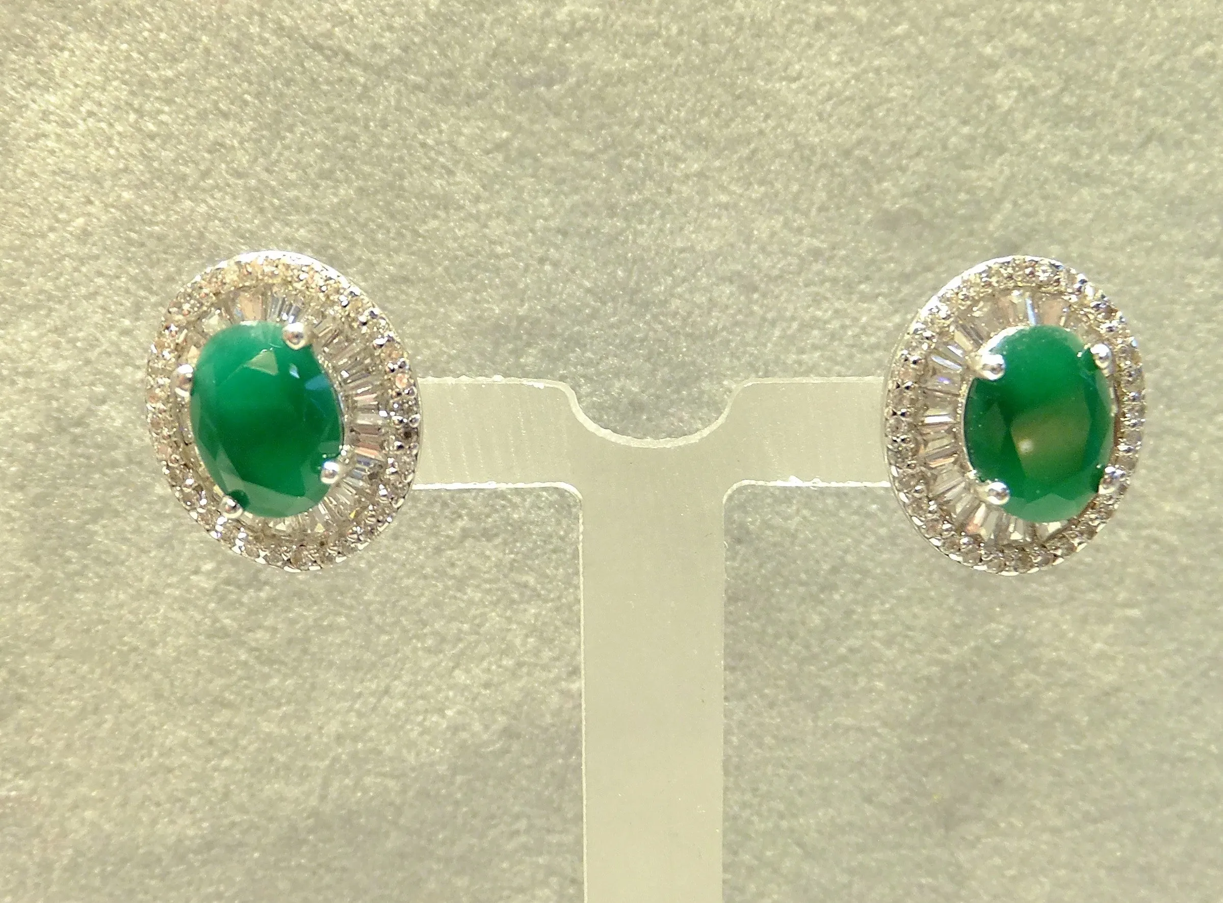 Indian Emeralds and White Topaz Gemstone Stud Earrings