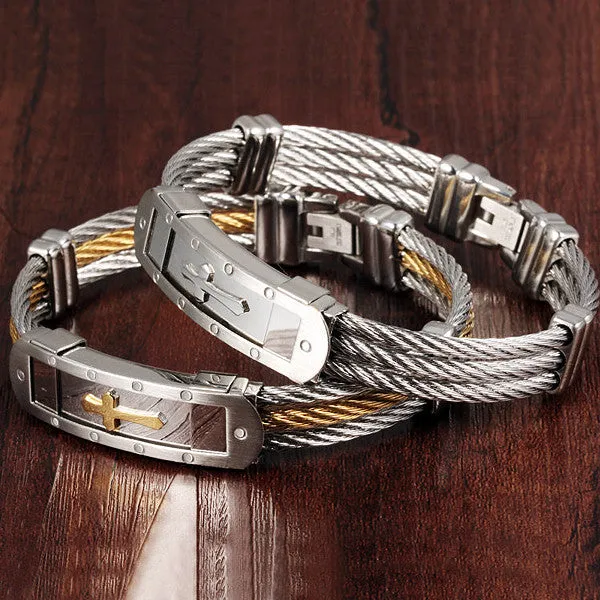 InFaith™ "The Cross" Stainless Steel Twisted Band Faith Bracelet