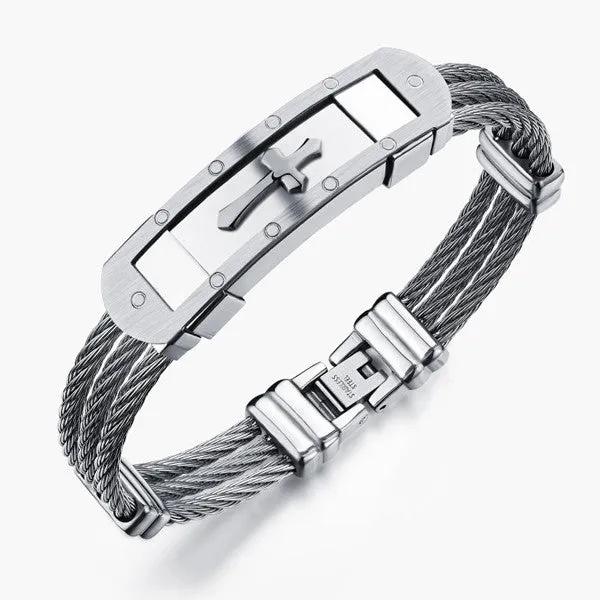 InFaith™ "The Cross" Stainless Steel Twisted Band Faith Bracelet