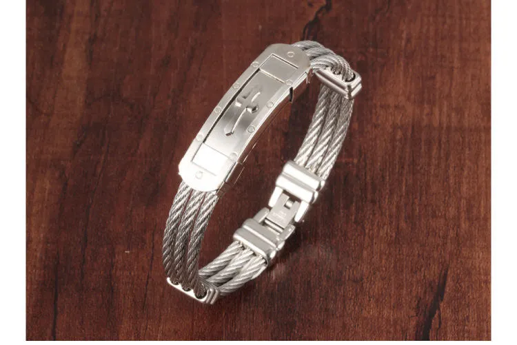 InFaith™ "The Cross" Stainless Steel Twisted Band Faith Bracelet