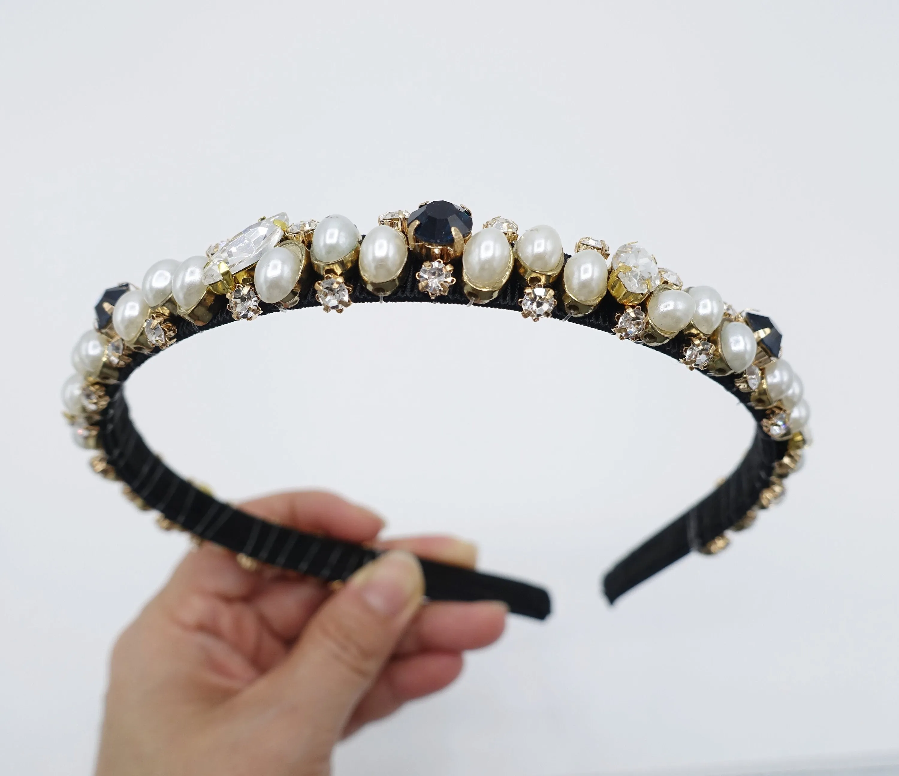 jewel pearl rhinestone beaded thin headband