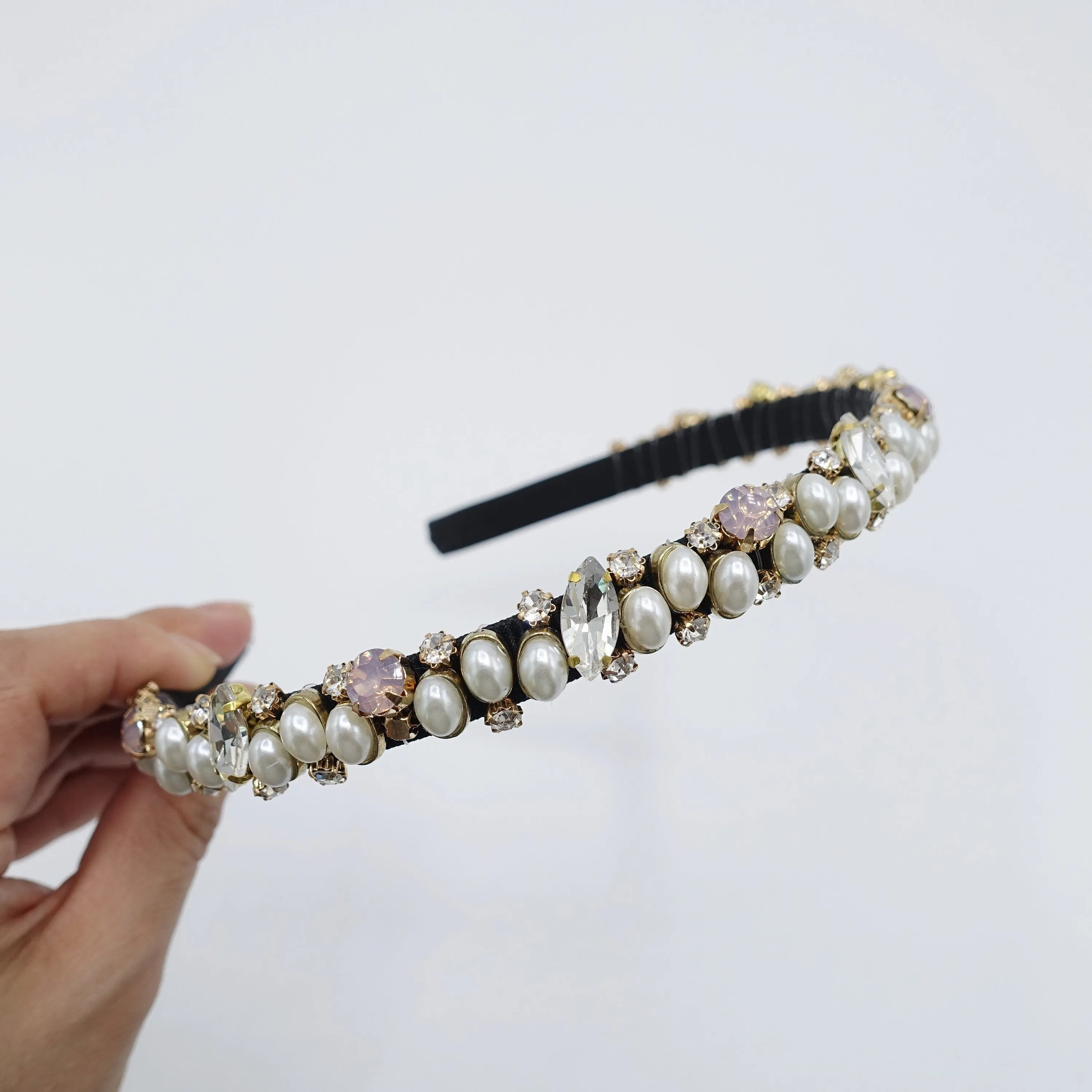 jewel pearl rhinestone beaded thin headband