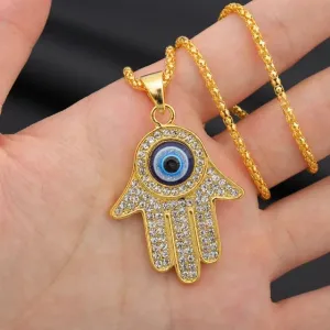 Kabbalah Talisman Fatima hand Eye of God Pendant Necklace with Zircon Amulet for Grat Protection Against Evil