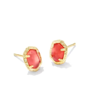 Kendra Scott Daphne Gold Stud Earrings in Coral Pink Mother of Pearl