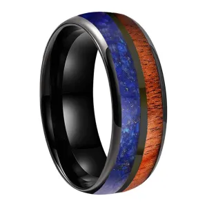 Koa Wood & Lapis Lazuli Black Tungsten Ring (8mm)