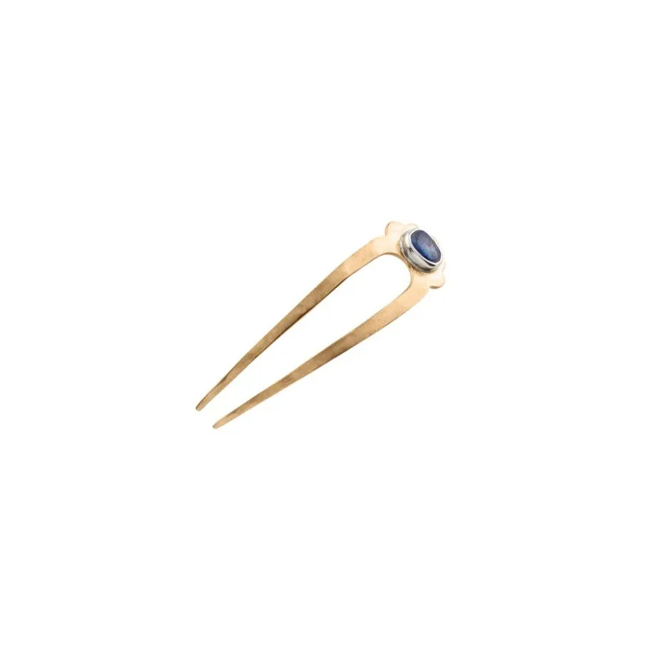 Kyanite Protector Hair Pin in Bronze & Silver - Small