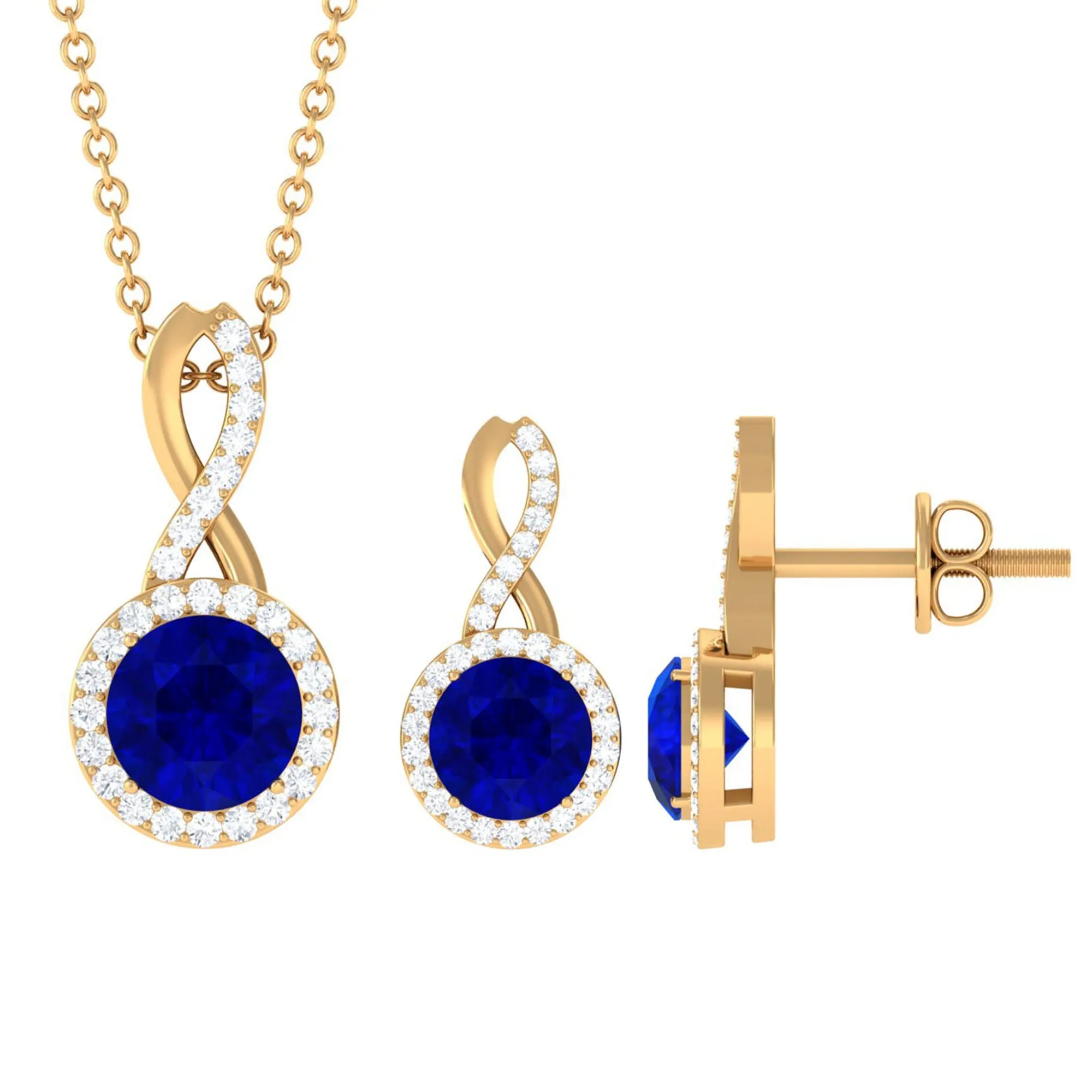 Lab Grown Blue Sapphire Infinity Jewelry Set with Zircon