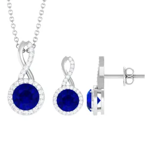 Lab Grown Blue Sapphire Infinity Jewelry Set with Zircon