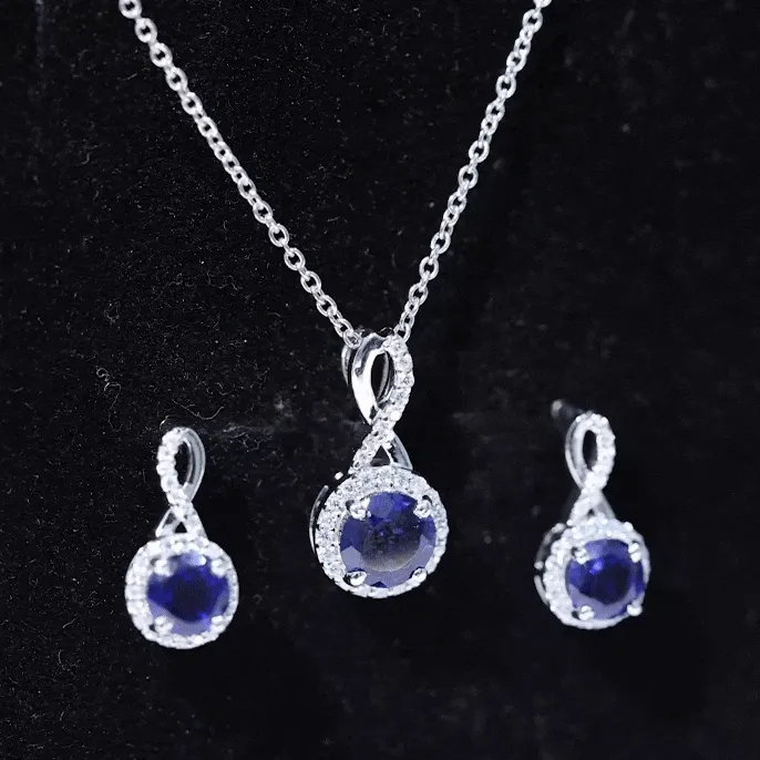 Lab Grown Blue Sapphire Infinity Jewelry Set with Zircon