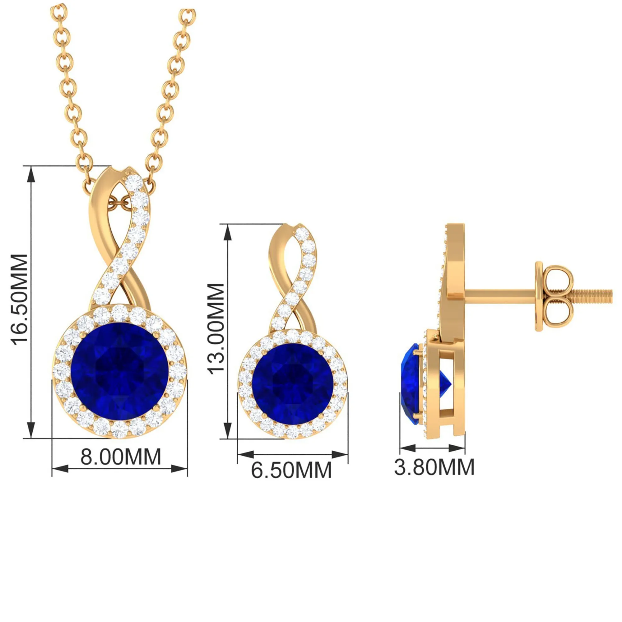 Lab Grown Blue Sapphire Infinity Jewelry Set with Zircon