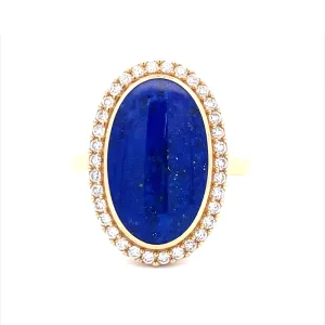 Lapis & Diamond Ring Halo Style 14 Karat Yellow Gold Kabana