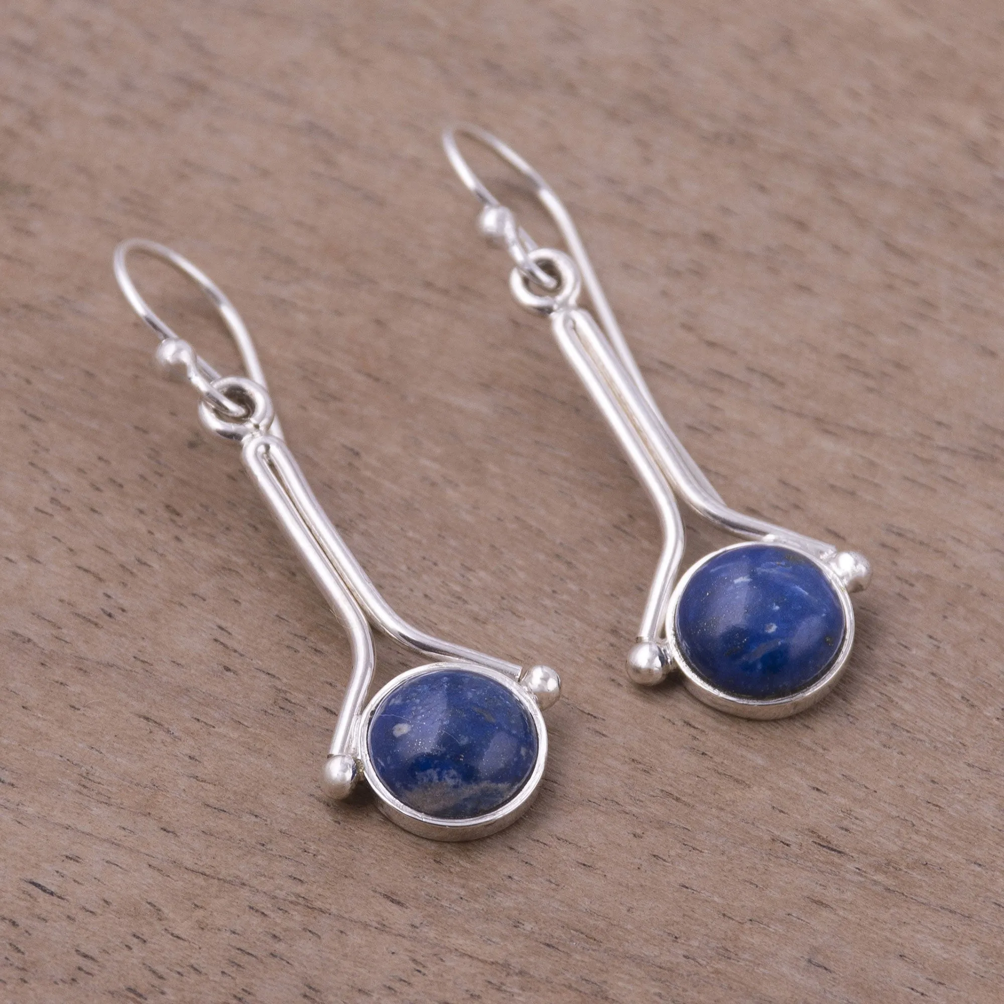 Lapis Lazuli and Sterling Silver Earrings from Peru - Killa Moon | NOVICA