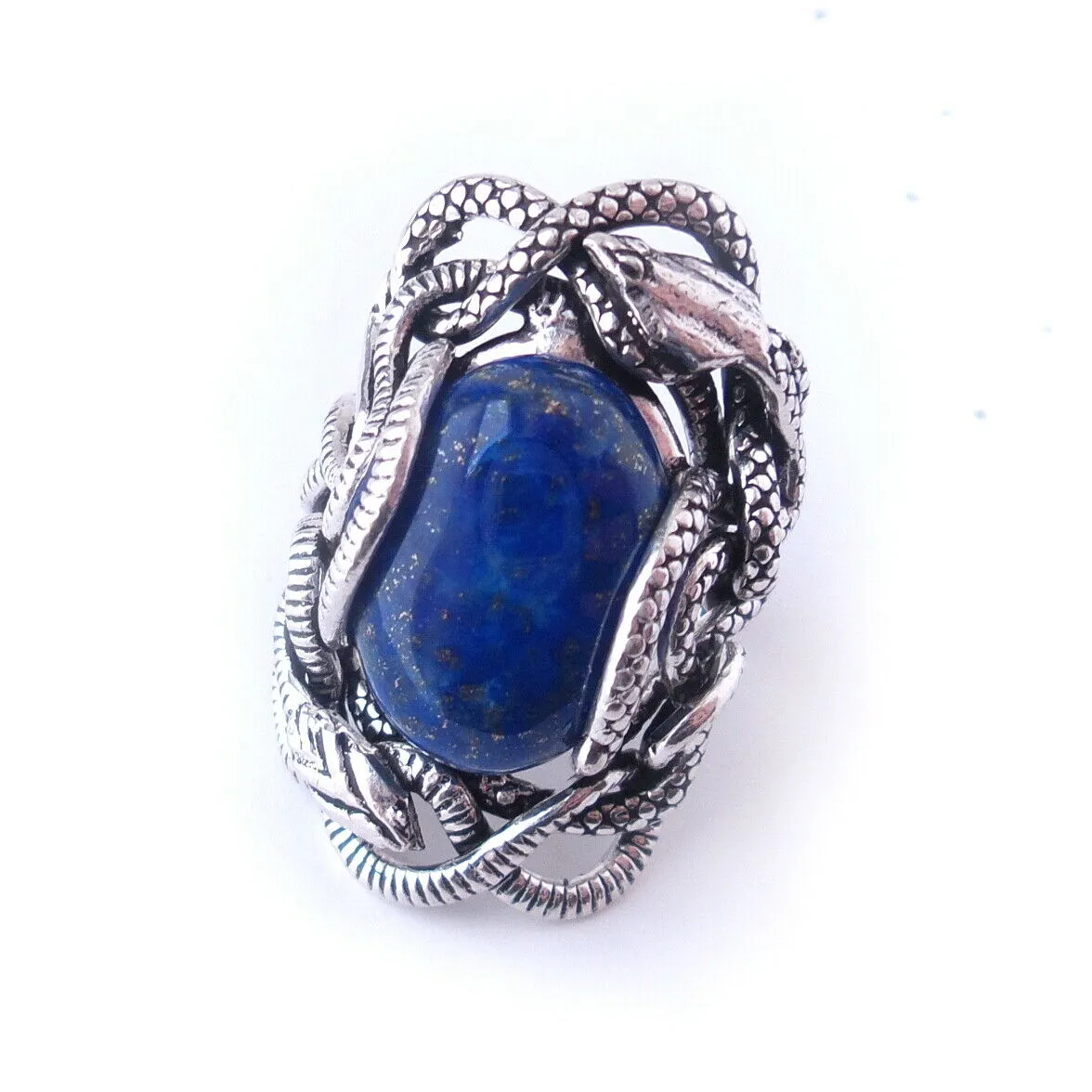 Lapis Lazuli Snake Ring Sz 10 .925 Solid Sterling Silver Medusa Gothic Statement