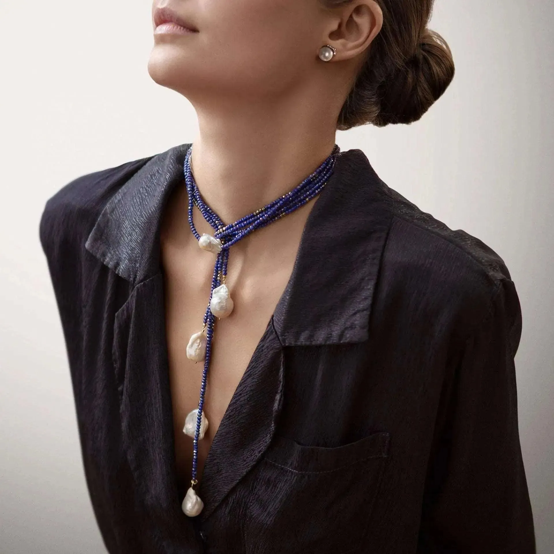 Lapis Single Baroque Pearl Gemstone Necklace