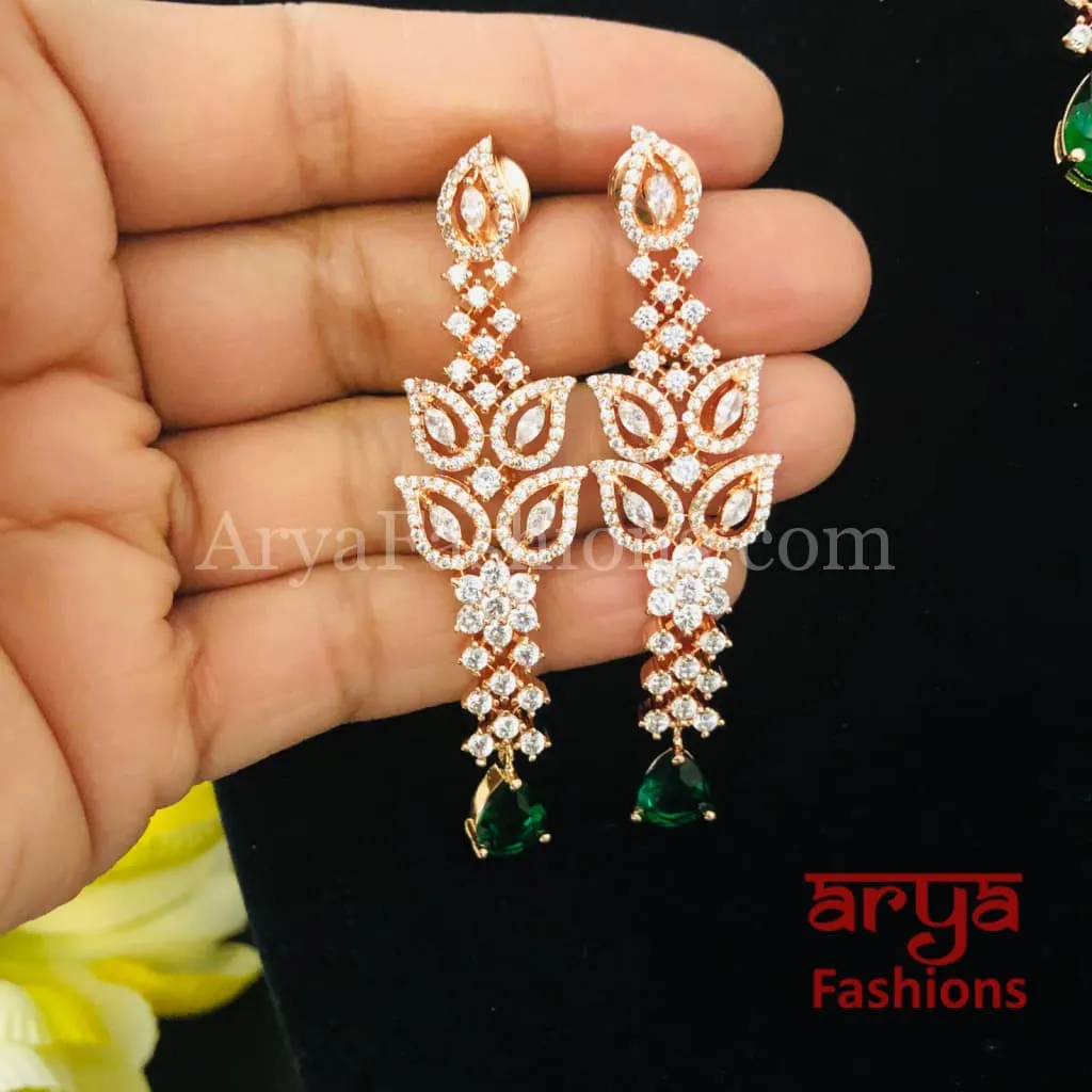 Lavina Emerald Rose Gold Necklace with Long Earrings