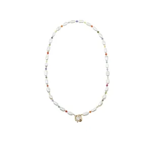 Long Pearl Necklace with Colorful Zirconia