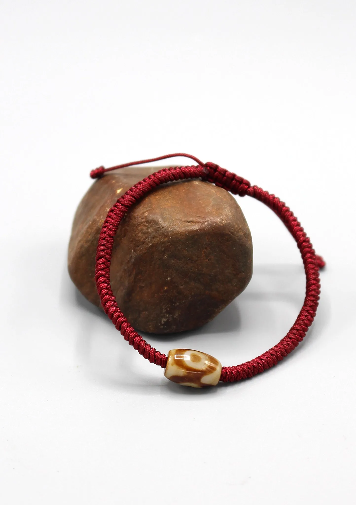 Maroon Color Lucky Knots Bracelet with Dzi Bead