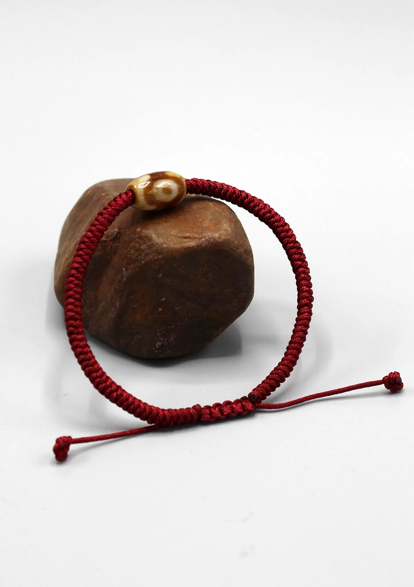 Maroon Color Lucky Knots Bracelet with Dzi Bead