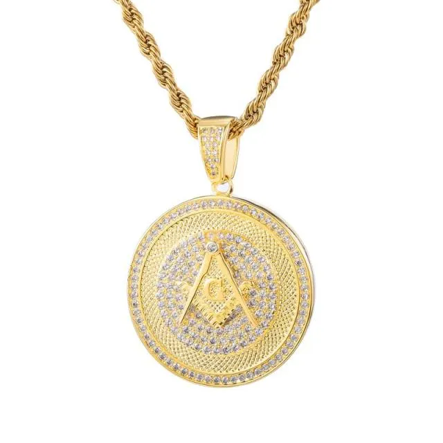 Master Mason Blue Lodge Necklace - Square and Compass G Zircon Stone