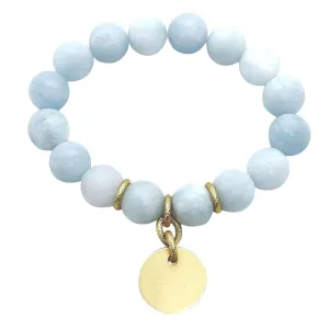 Matte Aquamarine Matte Gold Charm Stretch Bracelet