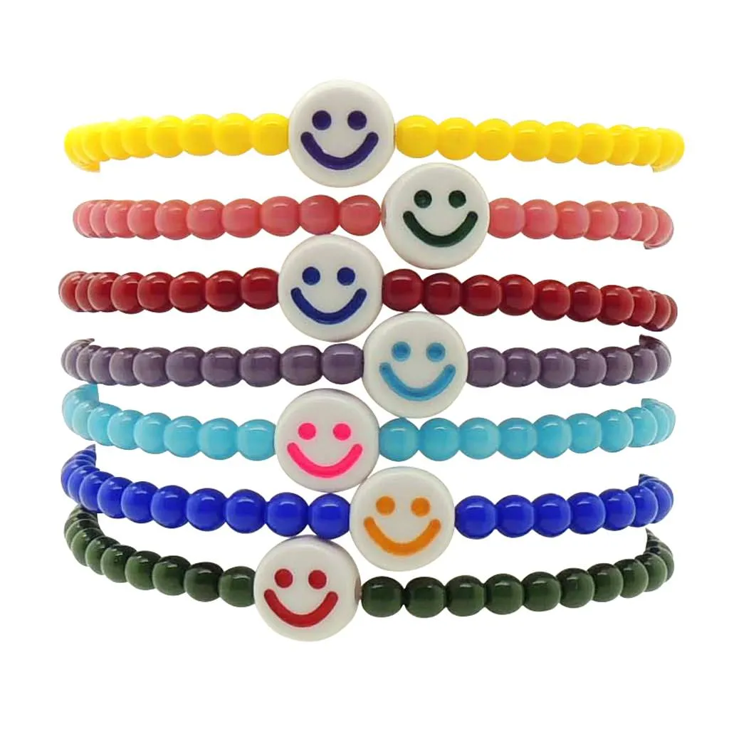 Maxi Opaque Smiley Charm Glass Bead Bracelet