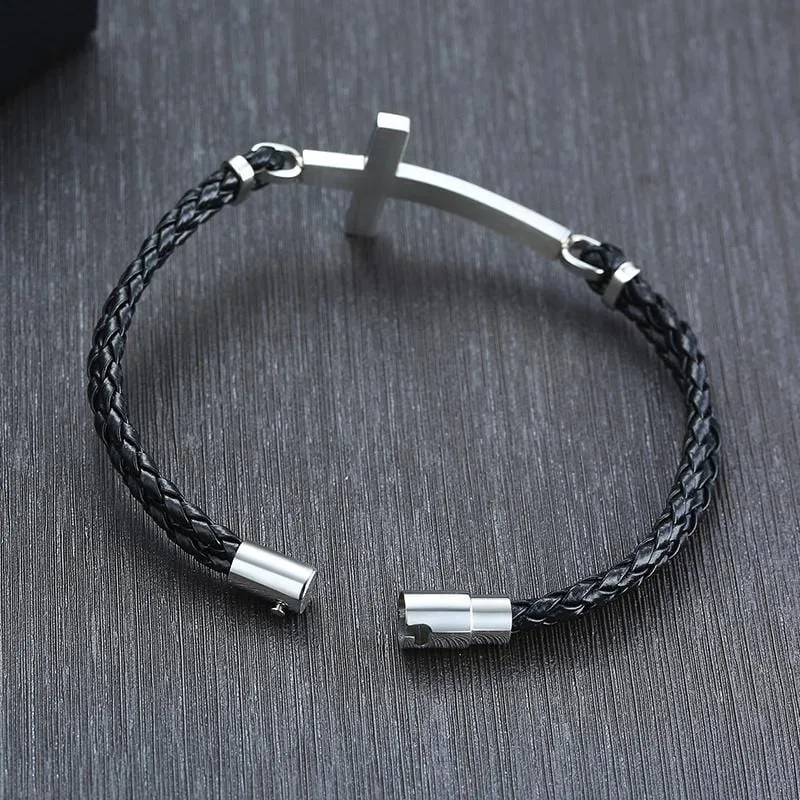 Men's Cross Bracelet <br> Braided Sideways Cross