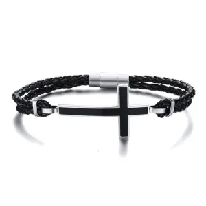 Men's Cross Bracelet <br> Braided Sideways Cross