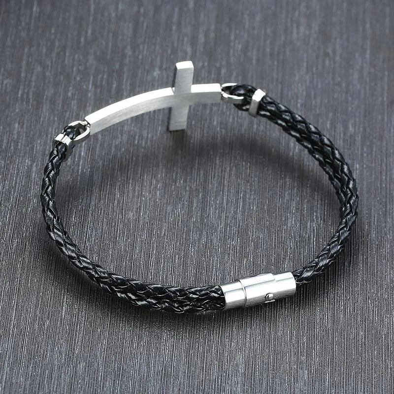 Men's Cross Bracelet <br> Braided Sideways Cross