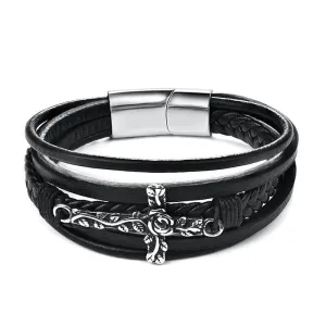 Men's Cross Bracelet<br> Black Cross Flower