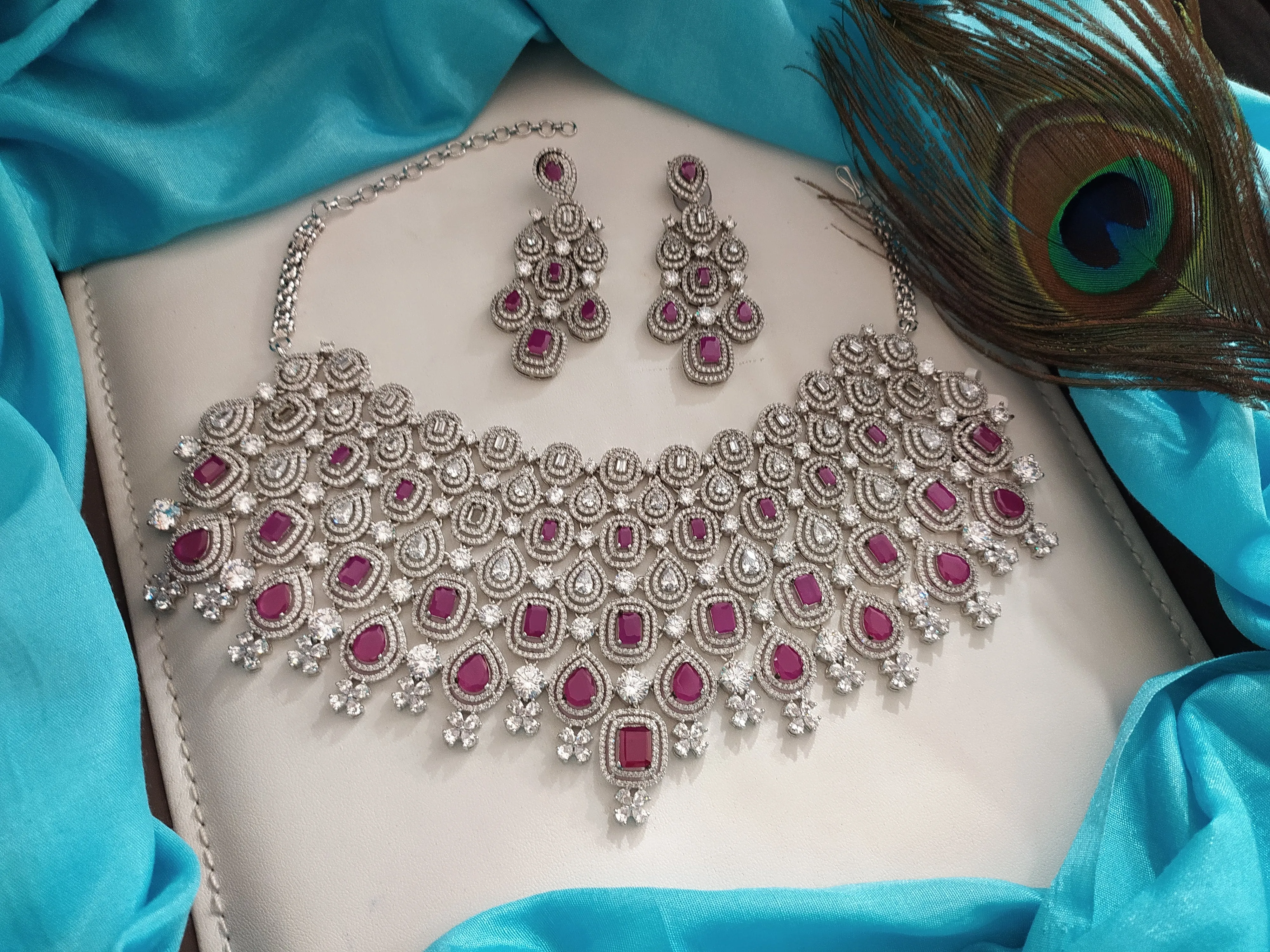 Mesmerizing Heavy Choker Set With Zircon Stones In Hydro Ruby Colour