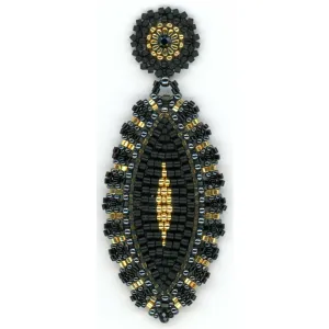 Miguel Ases Black Jet & Gold Marquis Shape Beaded Earring