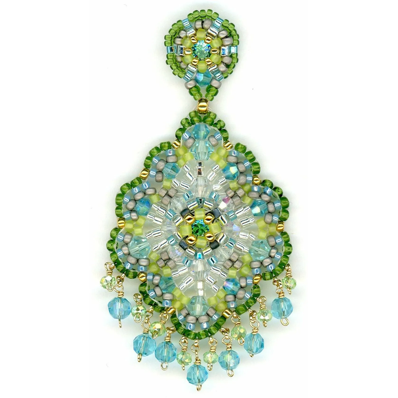 MIGUEL ASES  " SOBE" Turquoise & Lime  Chandelier Droplets -14kt GF Post- 2.6"