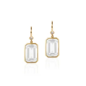 Moon Quartz Emerald Cut & Diamond Earrings on Wire