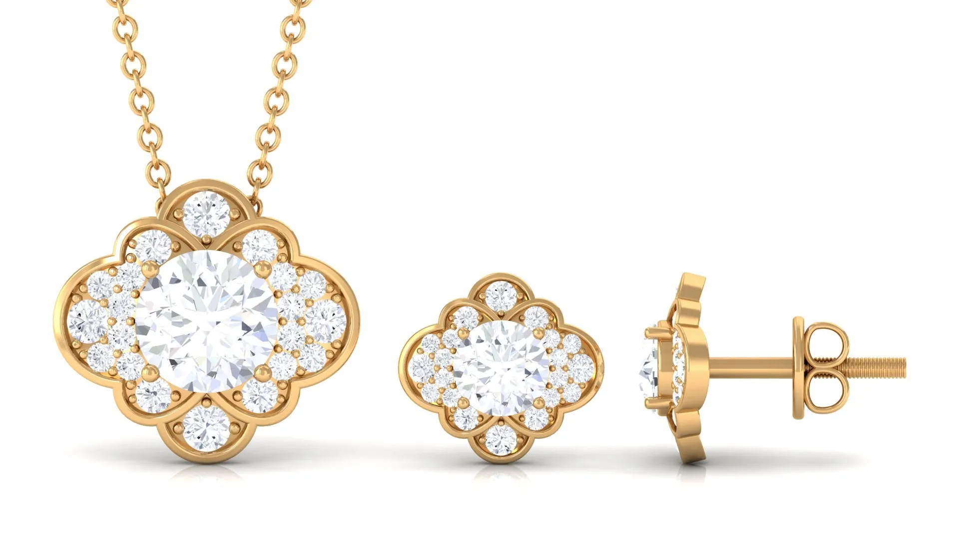 Nature Inspired Cubic Zirconia Pendant Earrings Set in Gold