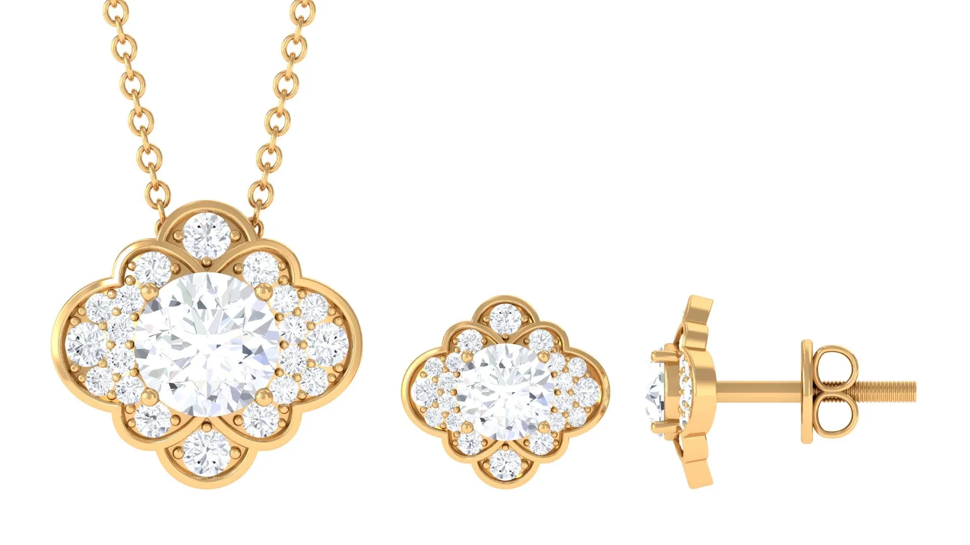 Nature Inspired Cubic Zirconia Pendant Earrings Set in Gold