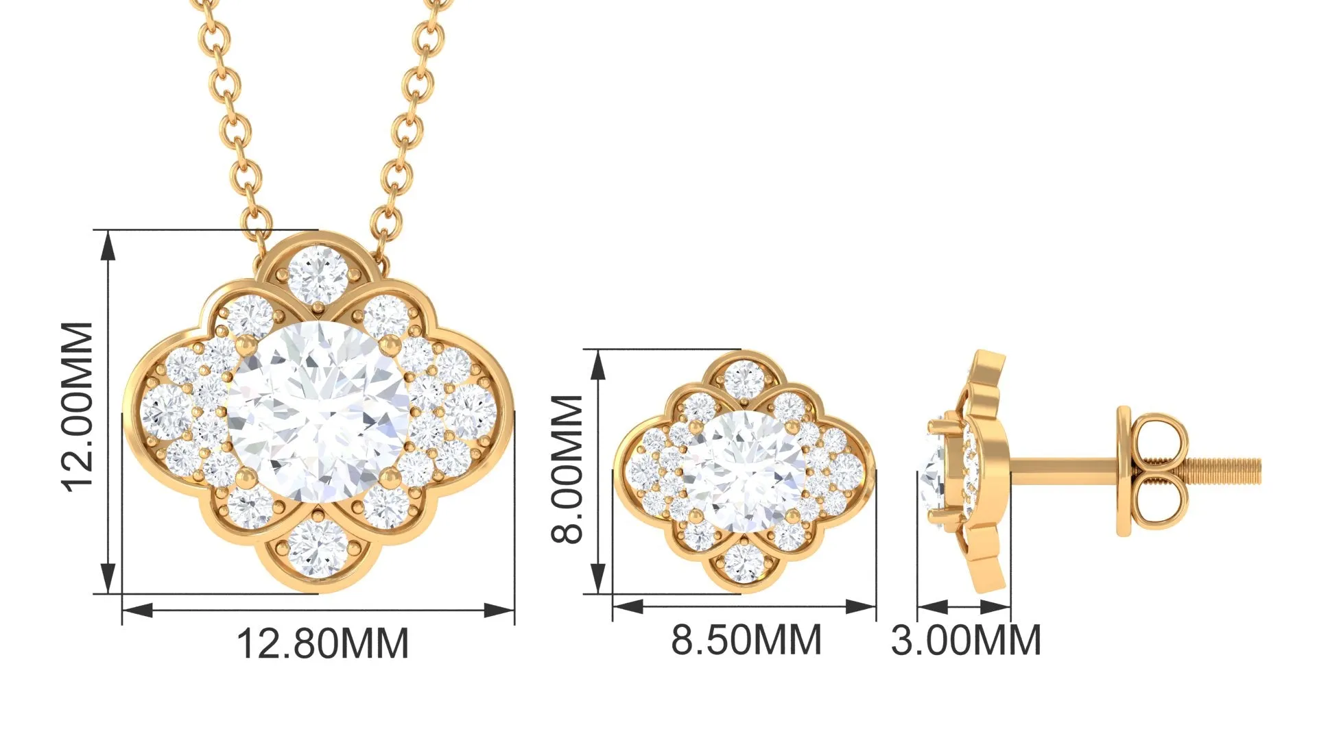 Nature Inspired Cubic Zirconia Pendant Earrings Set in Gold