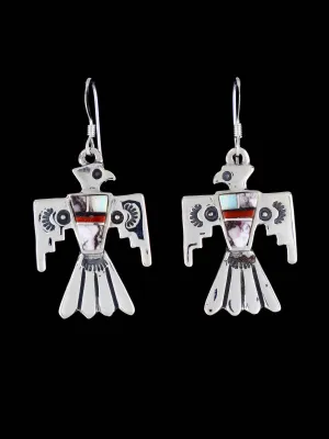 Navajo White Buffalo Inlay Thunderbird Dangle Earrings