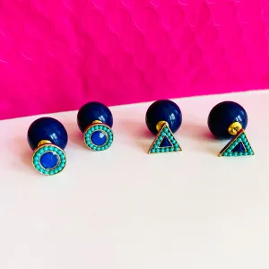 Navy & Turquoise Earrings Double Sided Earrings (As seen in Life & Style Magazine)