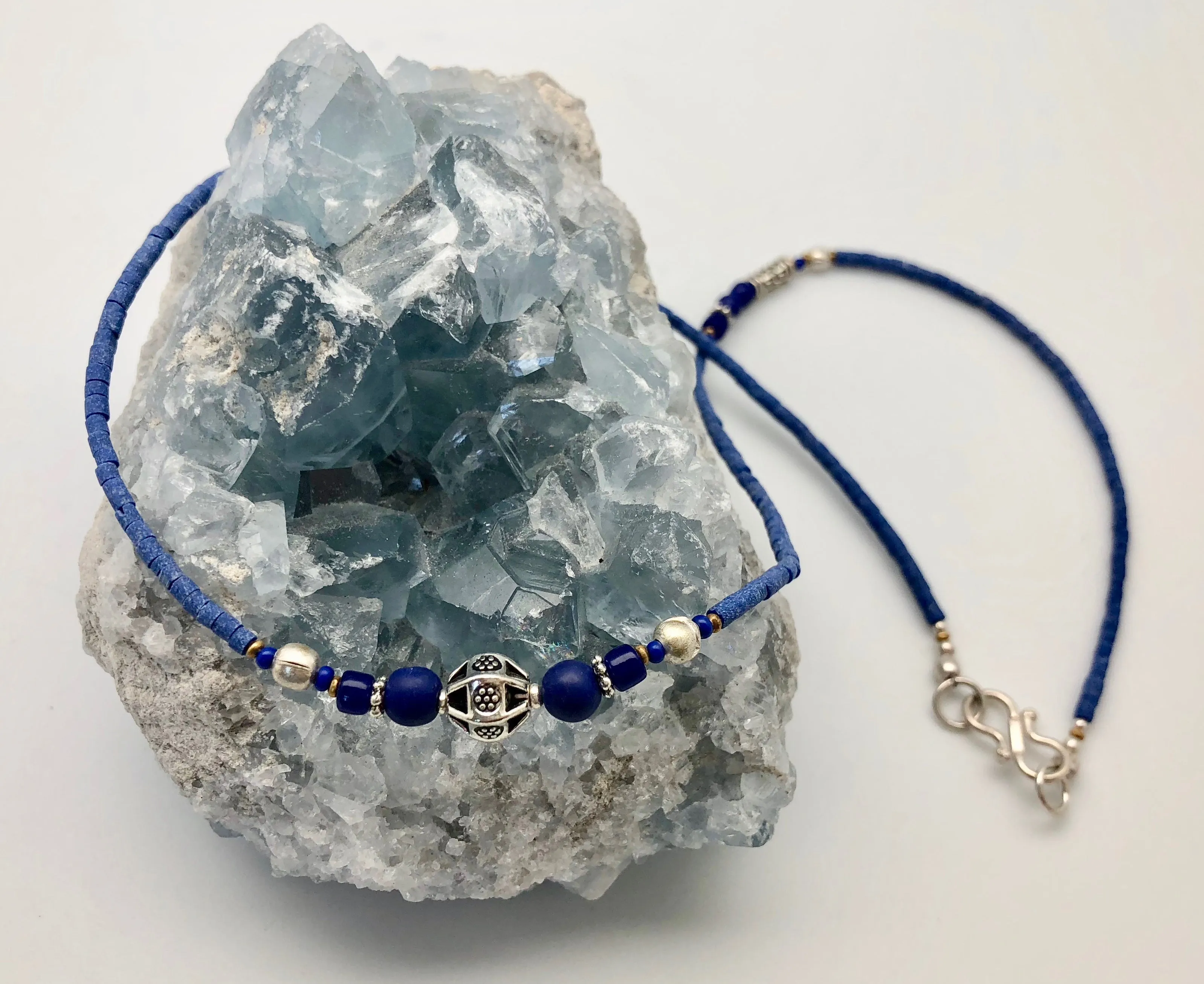 Nepali Blue Serenity Lapis & Silver Small Bead Necklace