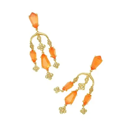 New - Kendra Scott June Mix 14K Gold Over Brass Statement Earrings - Coral Orange