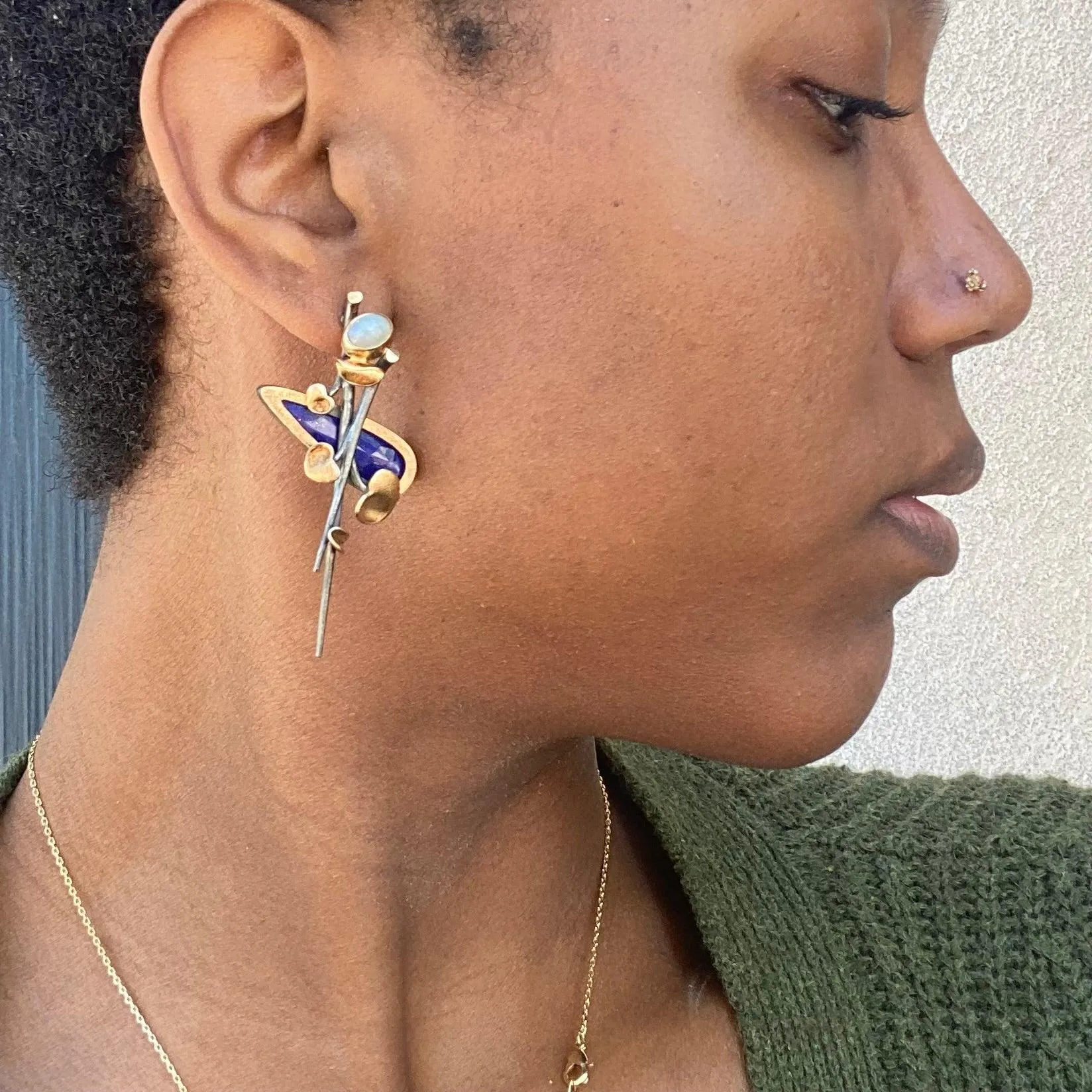 Opals and Lapis Lazuli Modern Earrings