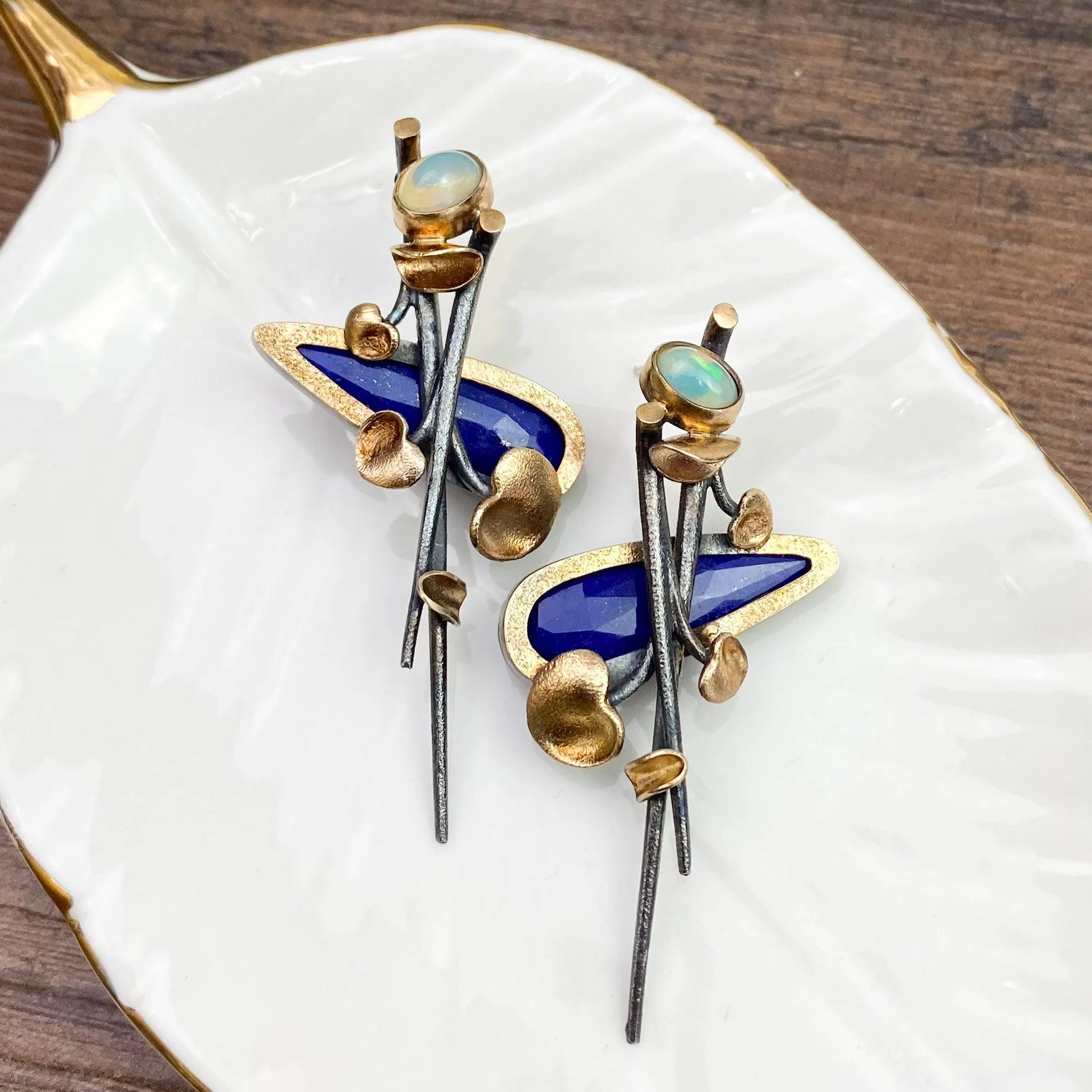 Opals and Lapis Lazuli Modern Earrings